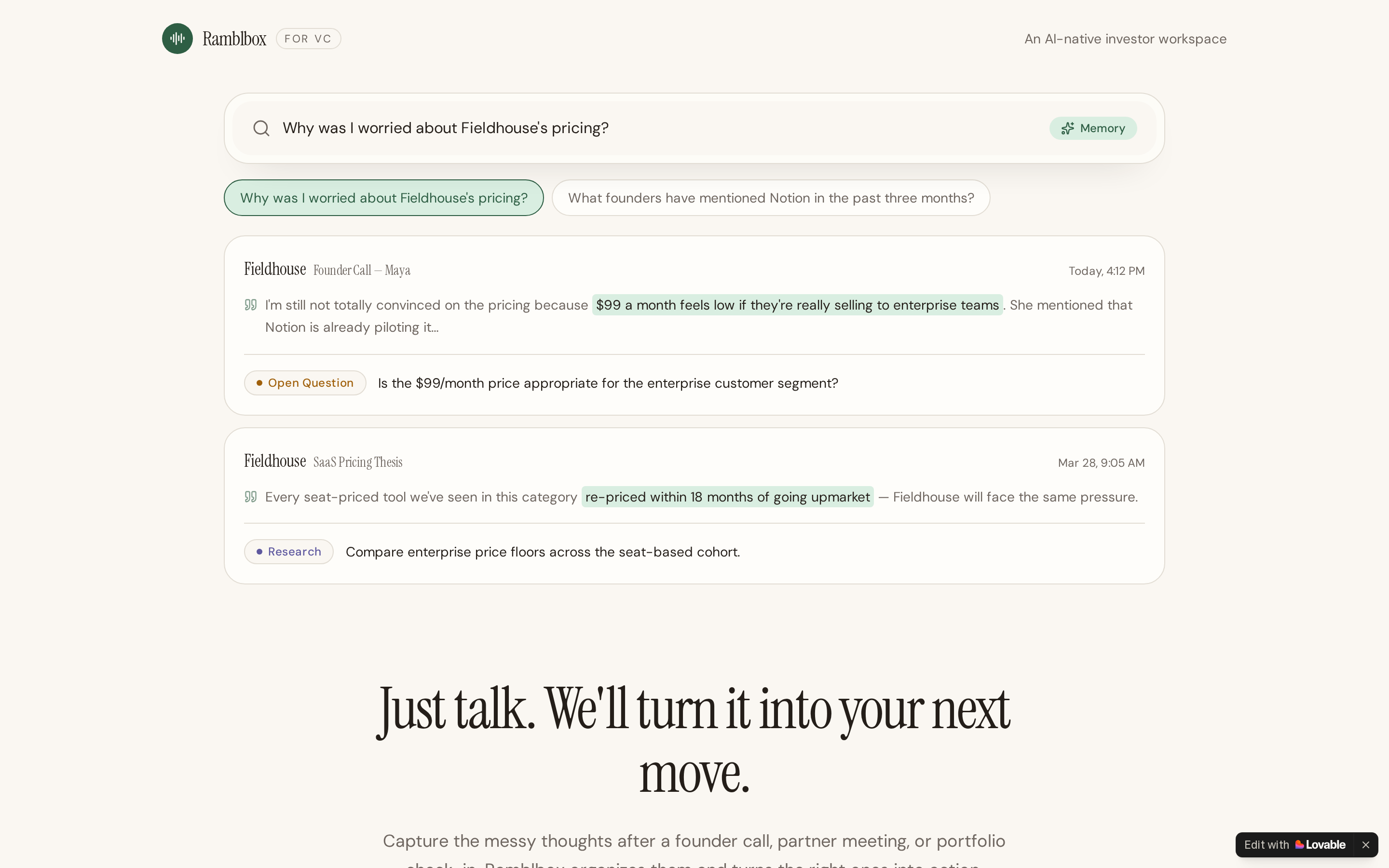 Ramblbox for VC voice-to-action screenshot